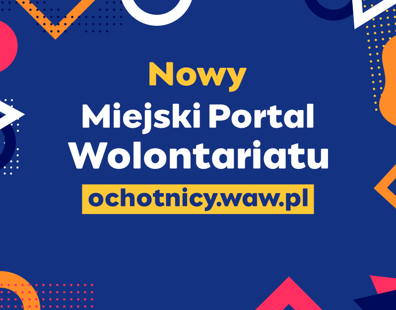 Grafika promująca Nowy Miejski Portal Wolontariatu - ochotnicy.waw.pl