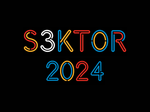 Kolorowy napis "S3KTOR 2024" na czarnym tle