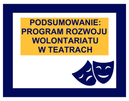 Granatowa grafika z żółtym tekstem: "Podsumowanie Program rozwoju wolontariatu w teatrach".
